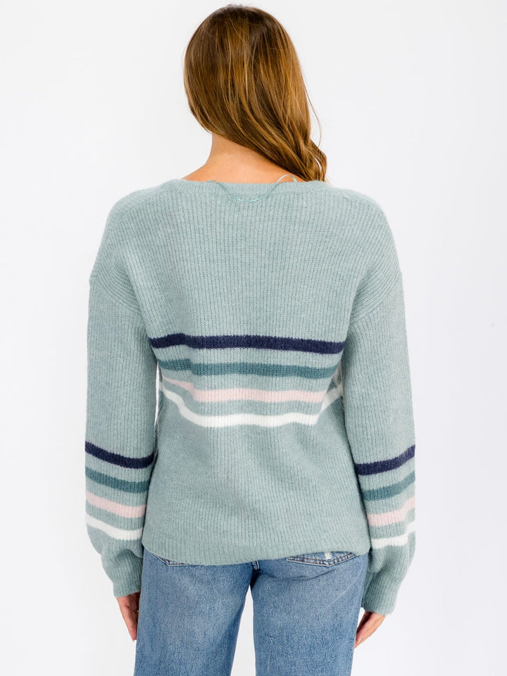 WOMEN'S LONG SLEEVE COLORBLOCK V-NECK PULLOVER SWEATER
