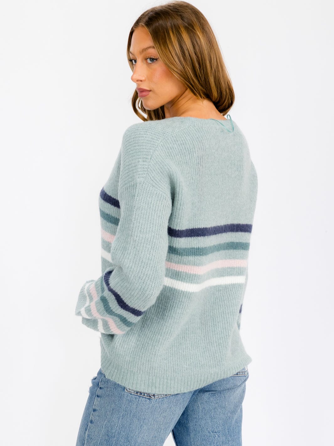 WOMEN'S LONG SLEEVE COLORBLOCK V-NECK PULLOVER SWEATER