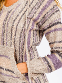 WOMEN'S LONG SLEEVE HOODED MULTI PRINT POCKETS PULLOVER SWEATER