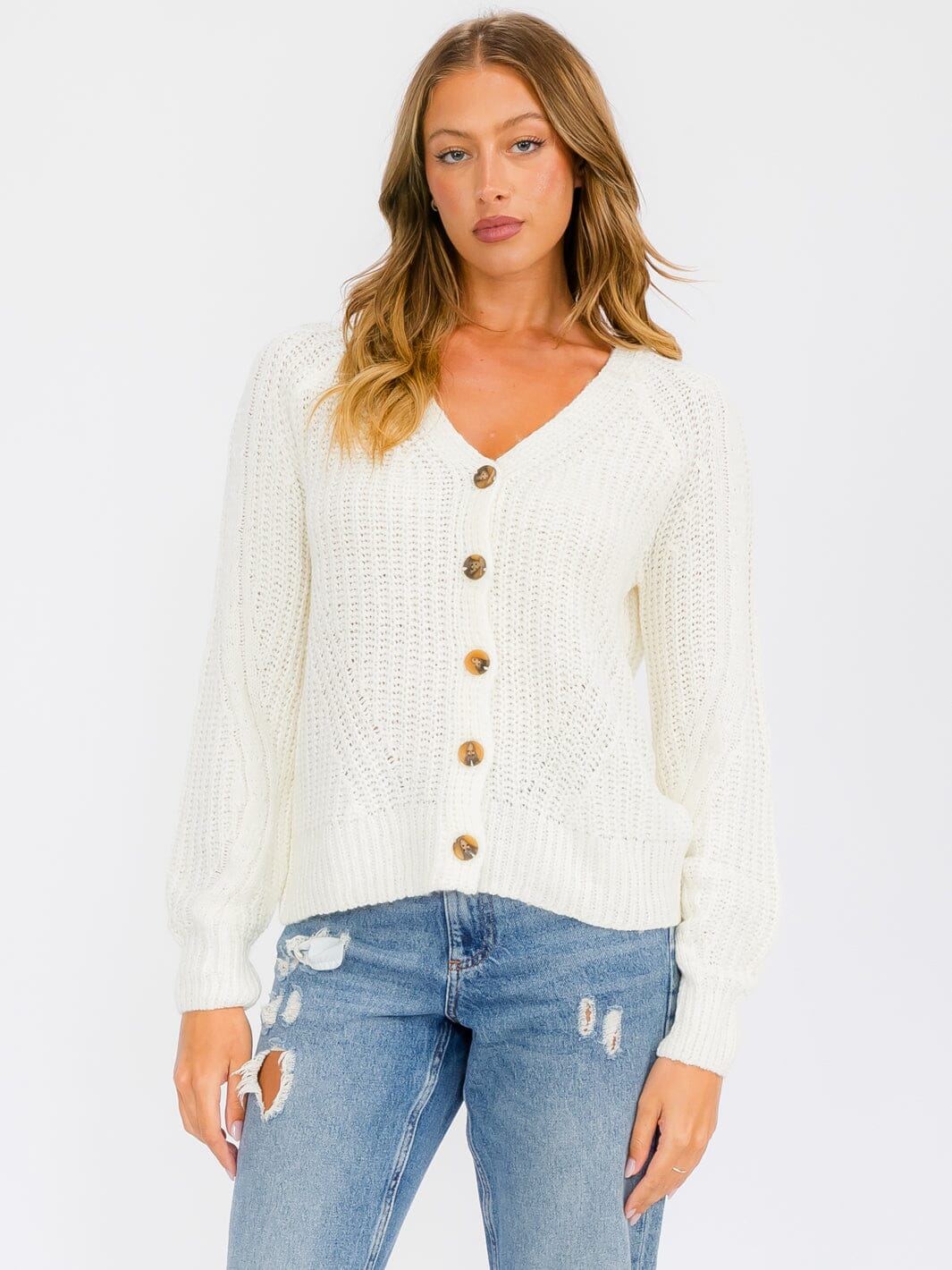 WOMEN'S LONG SLEEVE BUTTON UP KNIT SWEATER CARDIGAN