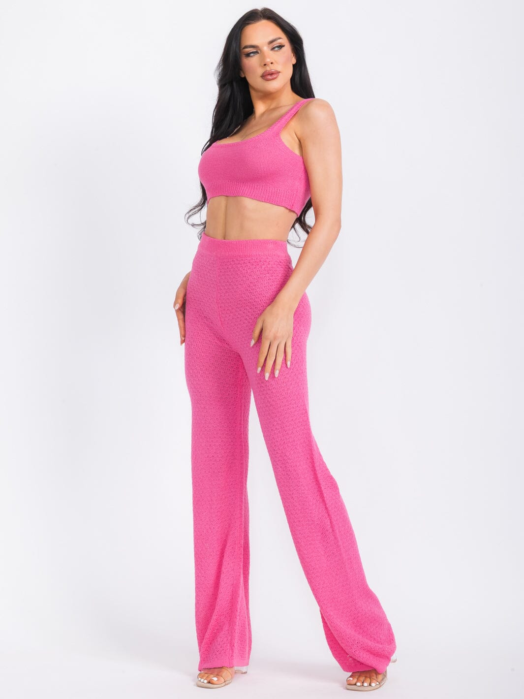 WOMEN'S SLEEVELESS CROP TOP & WIDE LEG PANTS KNIT 2PC. SET