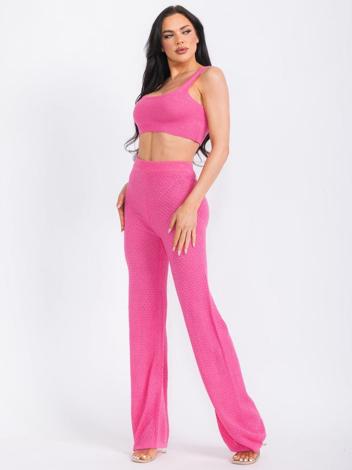 WOMEN'S SLEEVELESS CROP TOP & WIDE LEG PANTS KNIT 2PC. SET
