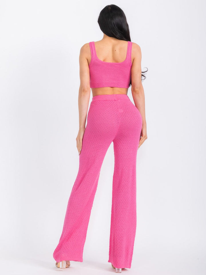 WOMEN'S SLEEVELESS CROP TOP & WIDE LEG PANTS KNIT 2PC. SET