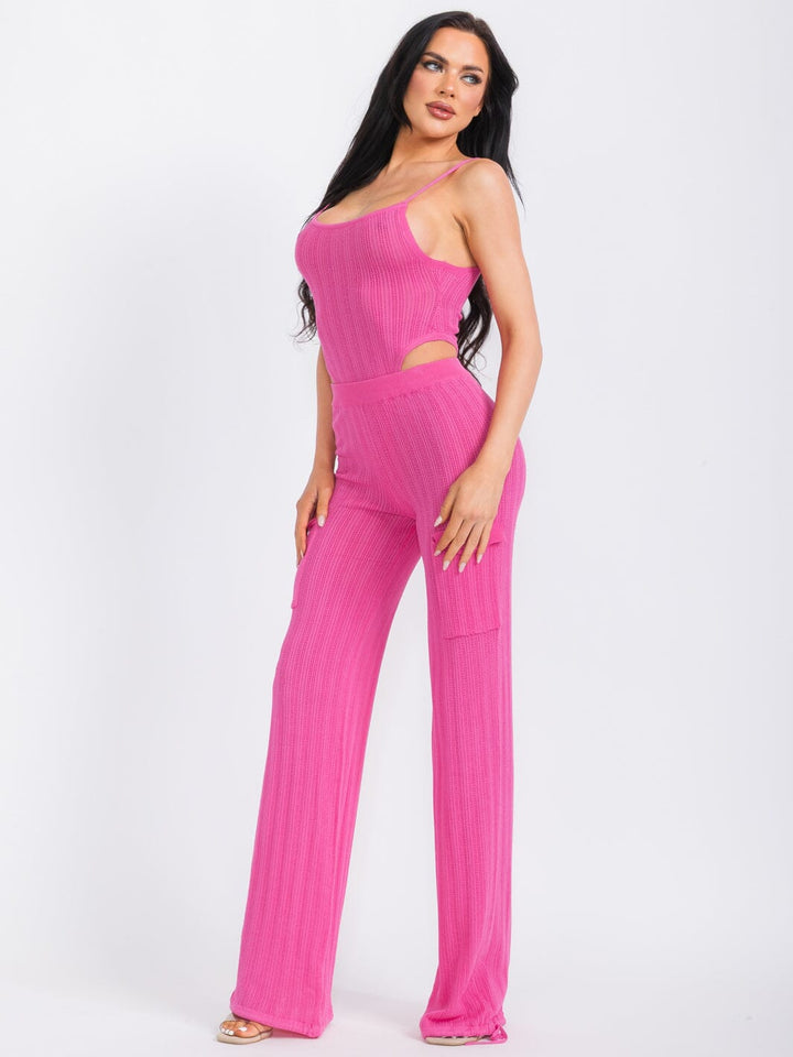 WOMEN'S SLEEVELESS BODYSUIT & WIDE LEG PANTS KNIT 2PC. SET