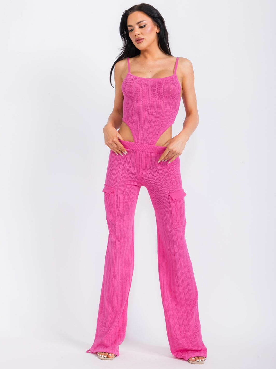 WOMEN'S SLEEVELESS BODYSUIT & WIDE LEG PANTS KNIT 2PC. SET
