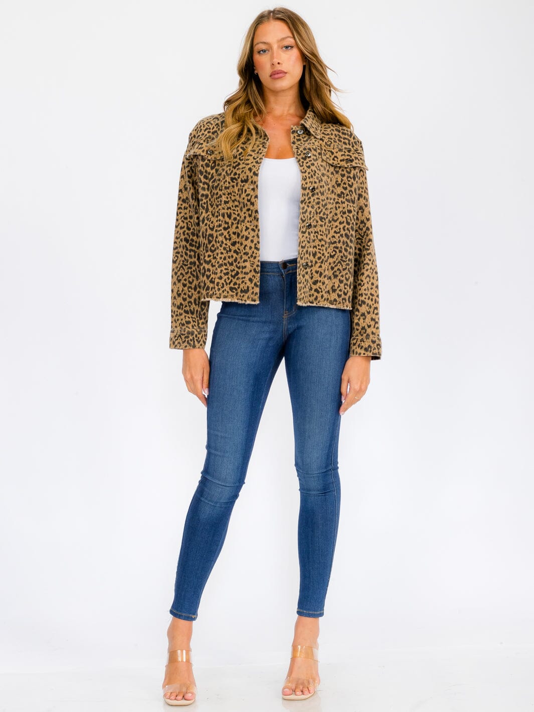 WOMEN'S LONG SLEEVE BUTTON UP POCKETS ANIMAL PRINT JACKET