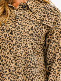 WOMEN'S LONG SLEEVE BUTTON UP POCKETS ANIMAL PRINT JACKET