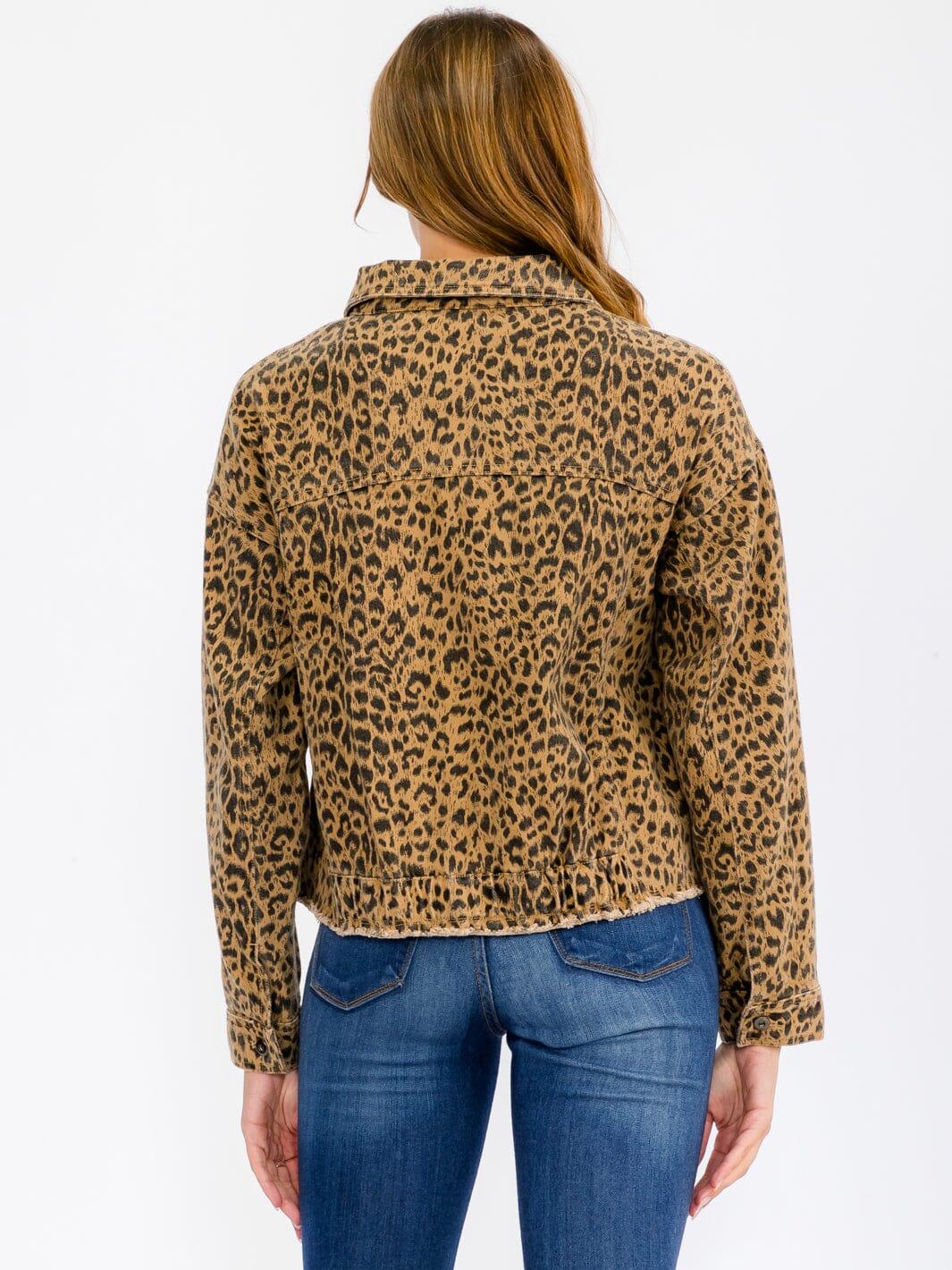 WOMEN'S LONG SLEEVE BUTTON UP POCKETS ANIMAL PRINT JACKET