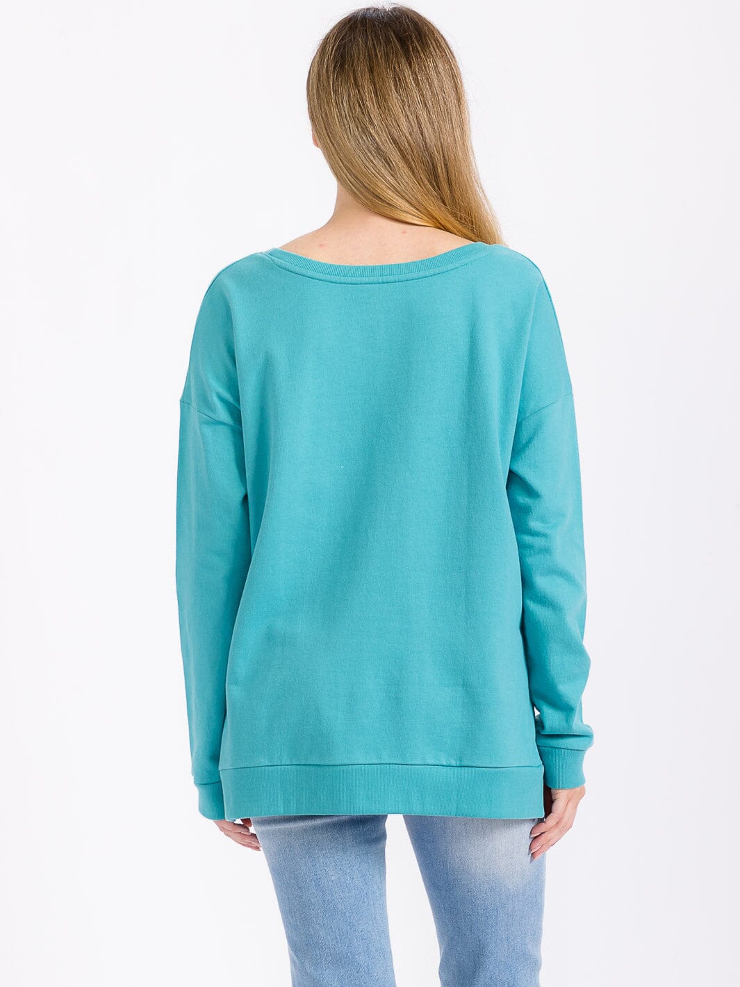 WOMEN'S LONG SLEEVE GRAPHIC HIGH-LOW PULLOVER SWEATER