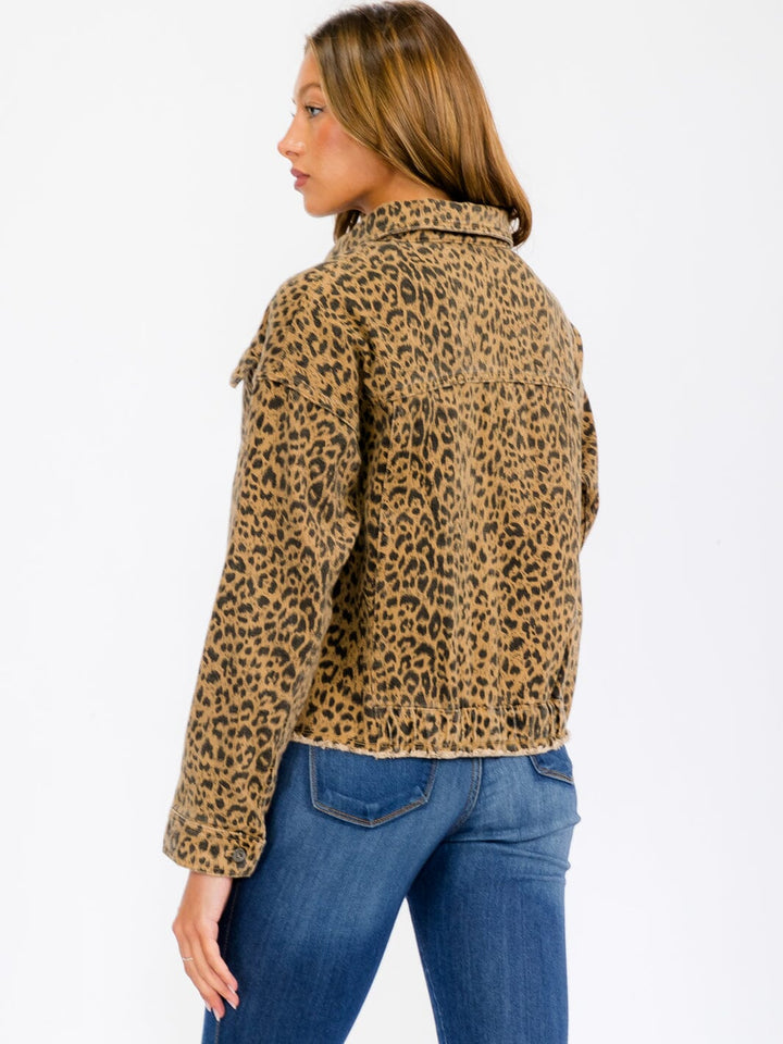 WOMEN'S LONG SLEEVE BUTTON UP POCKETS ANIMAL PRINT JACKET