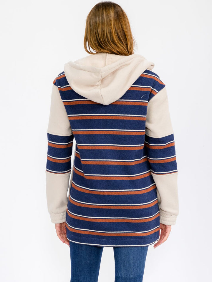 WOMEN'S LONG SLEEVE ZIP UP COLORBLOCK STRIPES SWEATER CARDIGAN