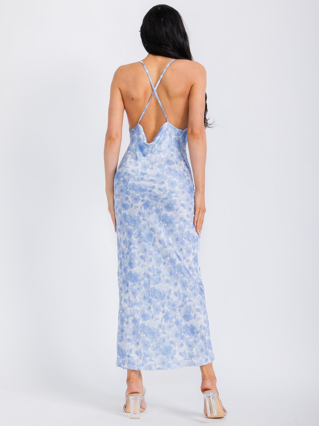 WOMEN'S SLEEVELESS OPEN BACK SATIN TYE DYE MAXI DRESS
