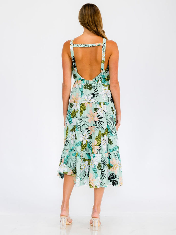 WOMEN'S SLEEVELESS OPEN BACK ELASTIC WAIST FLORAL MAXI DRESS