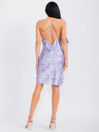 WOMEN'S SLEEVELESS OPEN BACK SATIN TYE DYE MINI DRESS