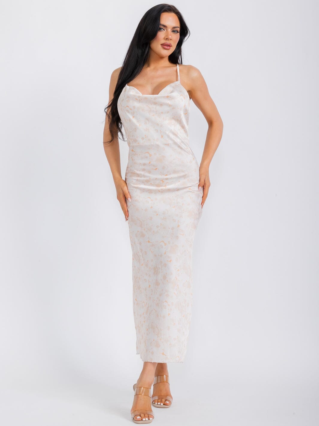 WOMEN'S SLEEVELESS OPEN BACK SATIN TYE DYE MAXI DRESS