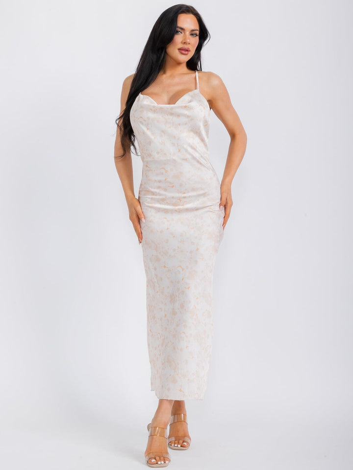 WOMEN'S SLEEVELESS OPEN BACK SATIN TYE DYE MAXI DRESS