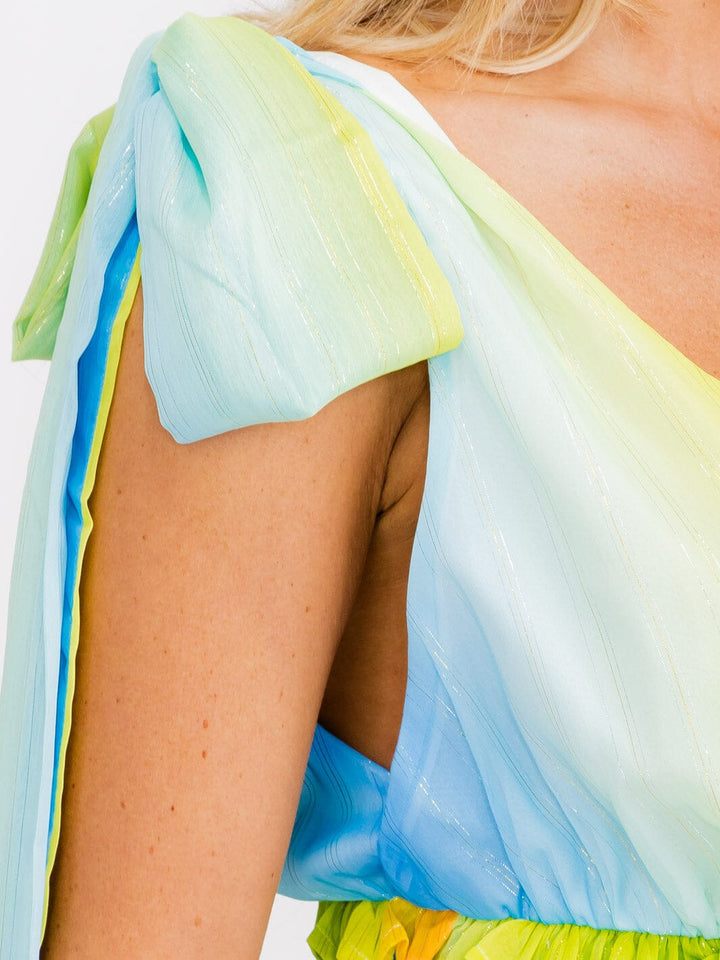 WOMEN'S SLEEVELESS V-NECK RUFFLE TIERED COLORBLOCK MAXI DRESS