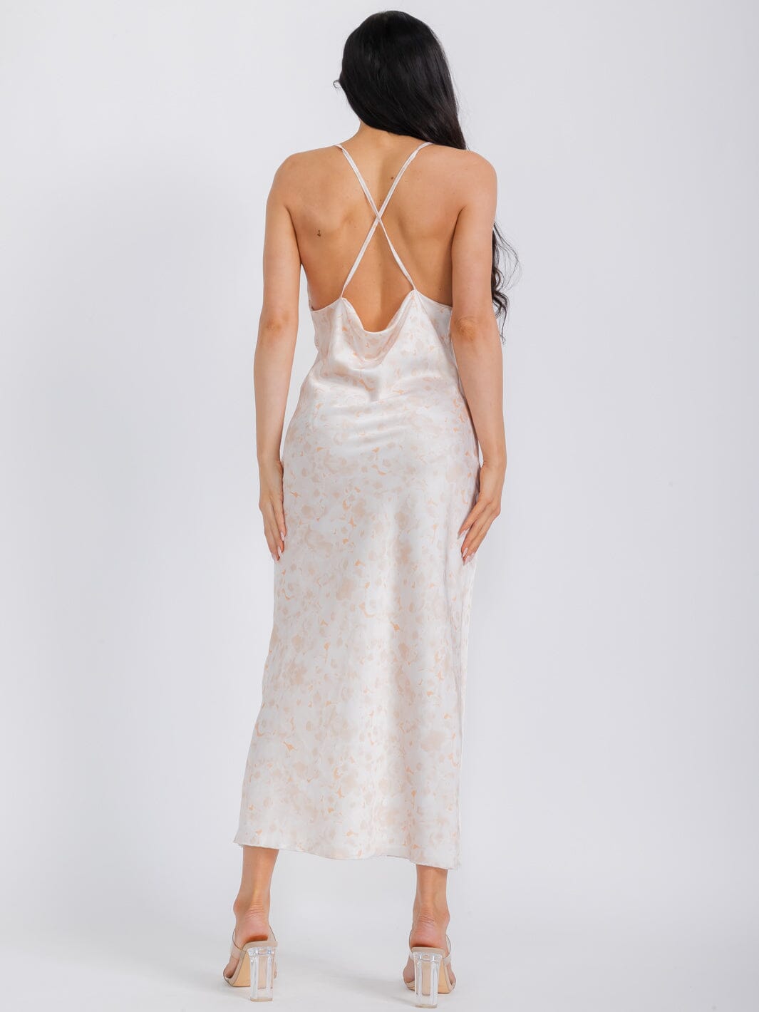 WOMEN'S SLEEVELESS OPEN BACK SATIN TYE DYE MAXI DRESS