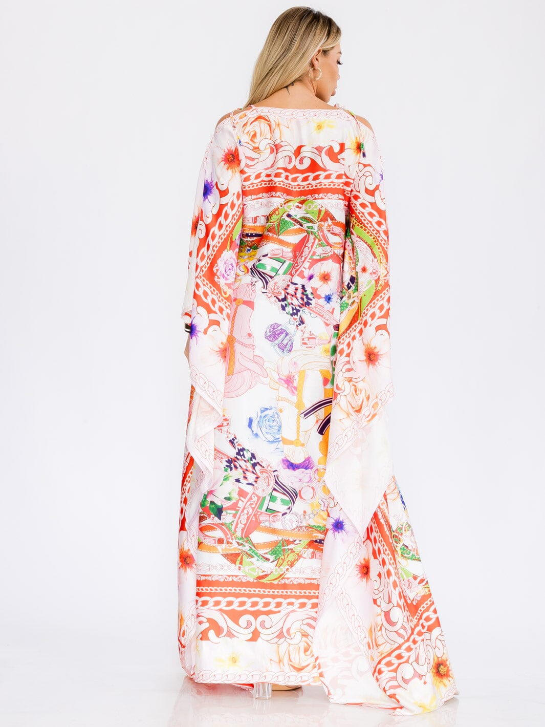 WOMEN'S OFF SHOULDER TUNIC MULTI PRINT MAXI DRESS