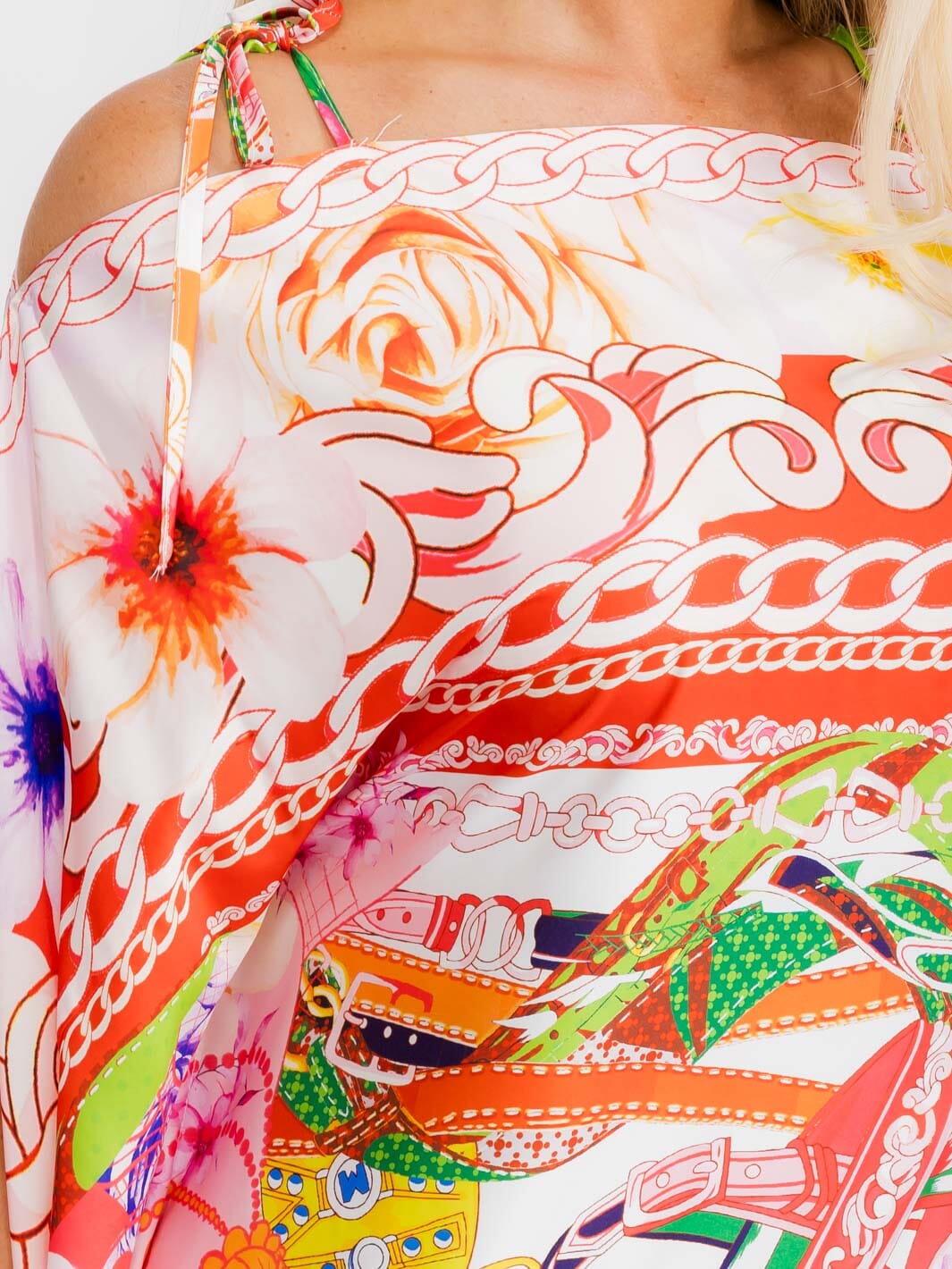 WOMEN'S OFF SHOULDER TUNIC MULTI PRINT MAXI DRESS