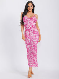 WOMEN'S SLEEVELESS OPEN BACK SATIN TYE DYE MAXI DRESS
