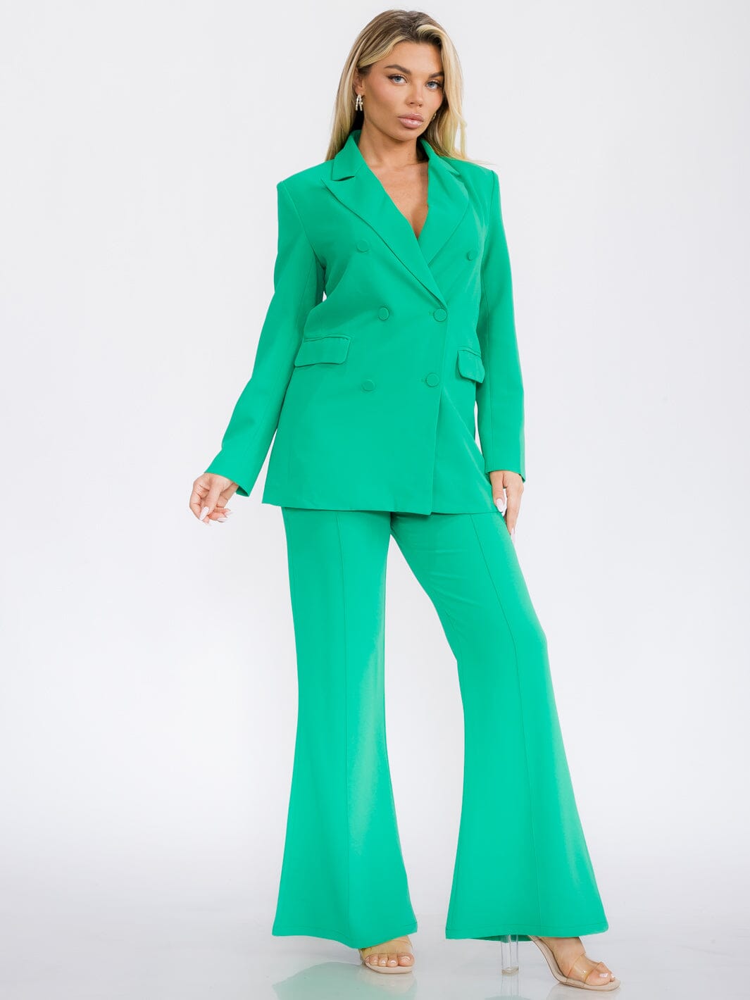 WOMEN'S LONG SLEEVE BLAZER & WIDE LEG PANTS 2PC. SET