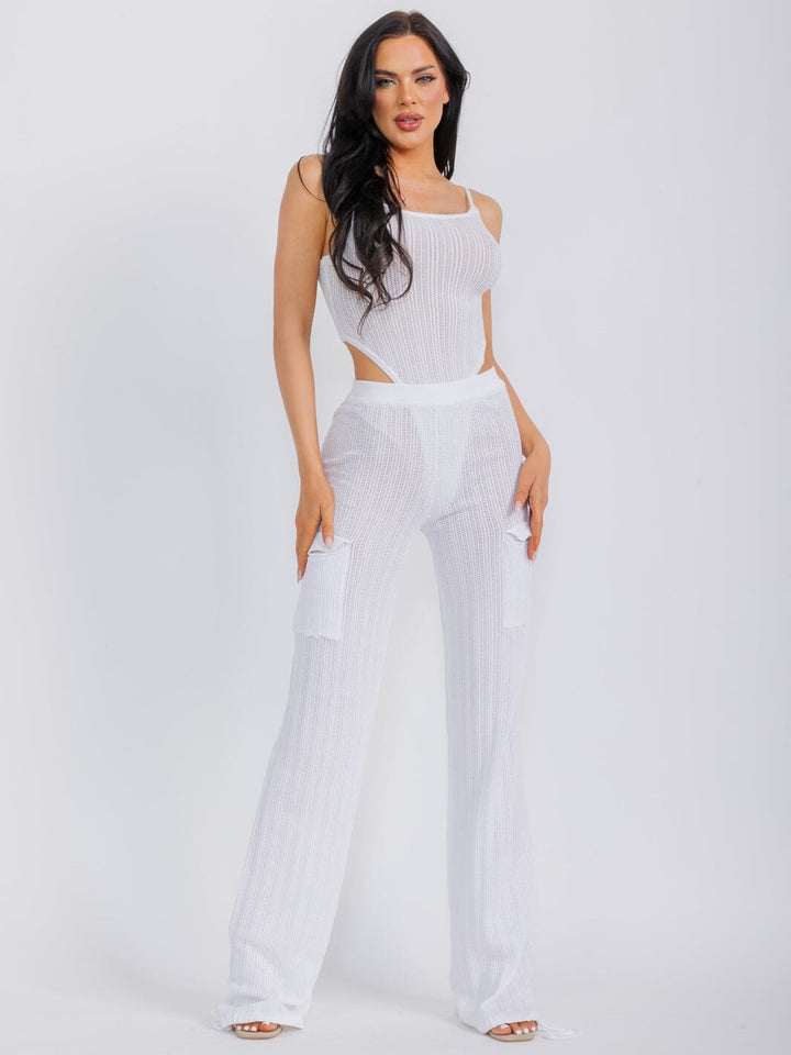 WOMEN'S SLEEVELESS BODYSUIT & WIDE LEG PANTS KNIT 2PC. SET
