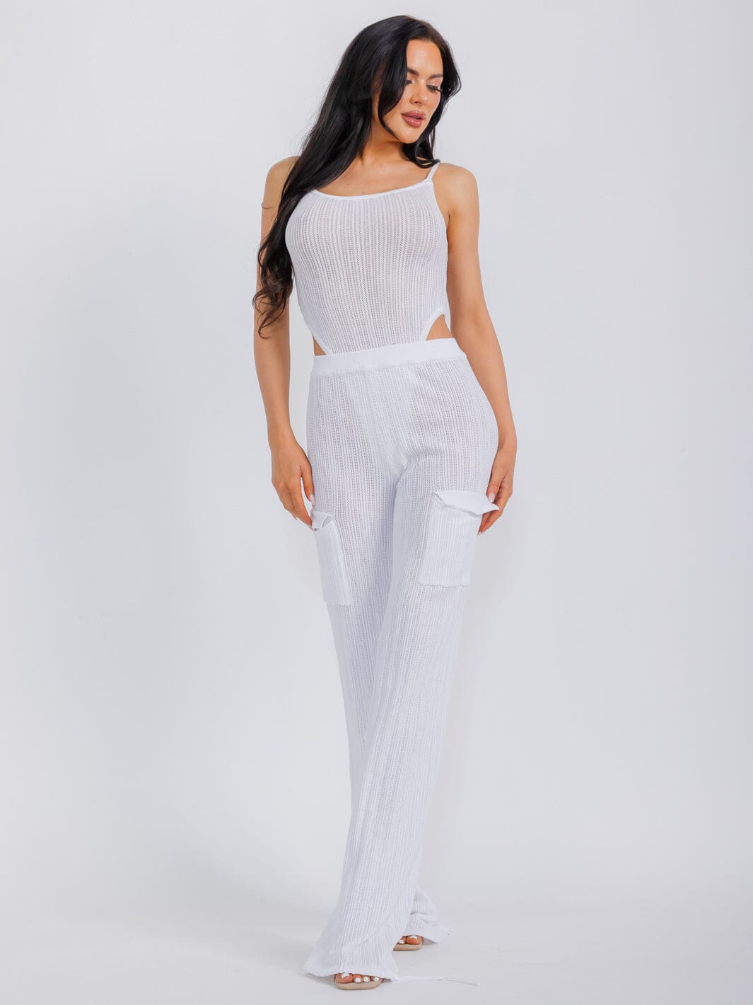 WOMEN'S SLEEVELESS BODYSUIT & WIDE LEG PANTS KNIT 2PC. SET