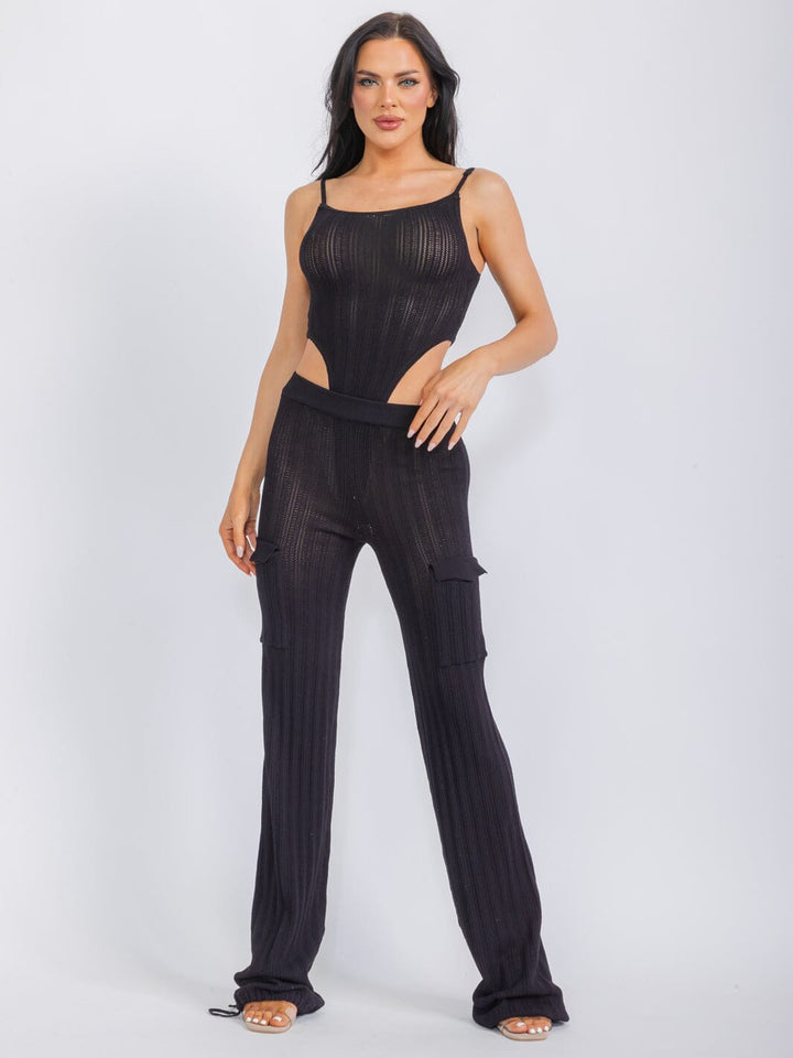WOMEN'S SLEEVELESS BODYSUIT & WIDE LEG PANTS KNIT 2PC. SET