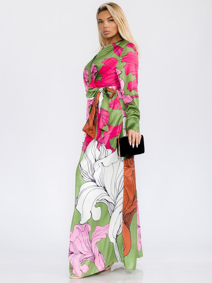 WOMEN'S LONG SLEEVE WRAP FLORAL PRINT MAXI DRESS