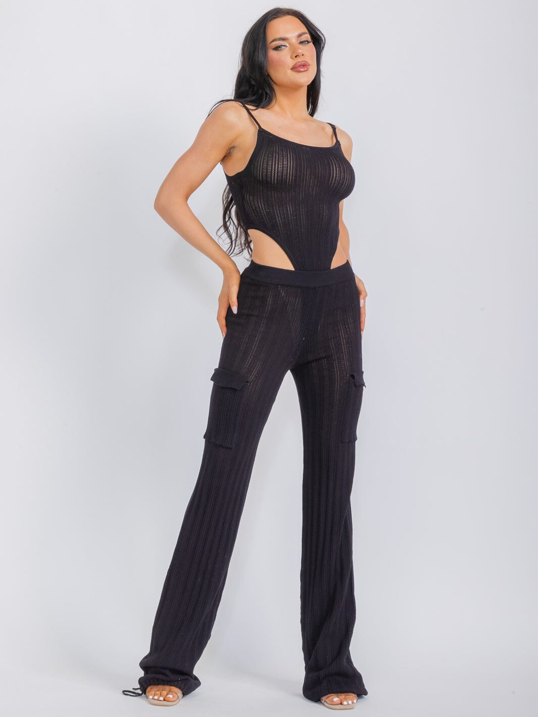 WOMEN'S SLEEVELESS BODYSUIT & WIDE LEG PANTS KNIT 2PC. SET