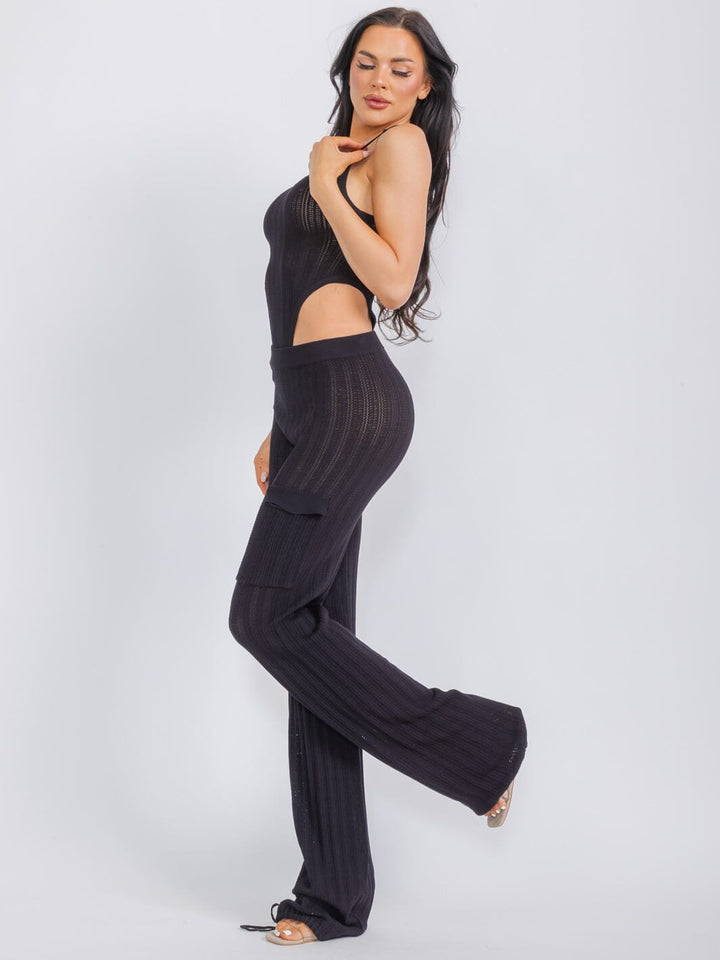 WOMEN'S SLEEVELESS BODYSUIT & WIDE LEG PANTS KNIT 2PC. SET