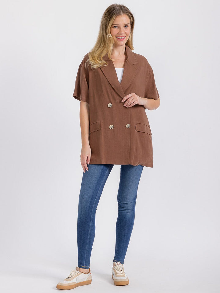 WOMEN'S SHORT SLEEVE BUTTON CLOSURE OVERSIZED CARDIGAN