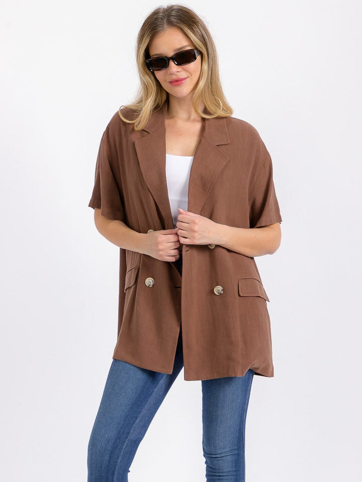 WOMEN'S SHORT SLEEVE BUTTON CLOSURE OVERSIZED CARDIGAN