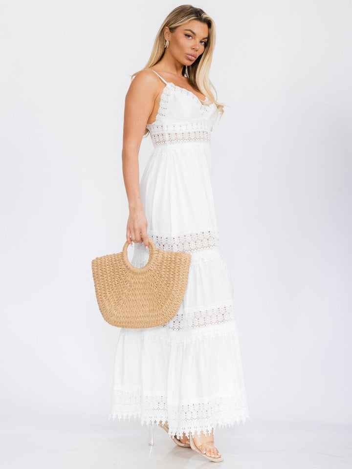 WOMEN'S SLEEVELESS V-NECK TIERED DETAILED MAXI DRESS