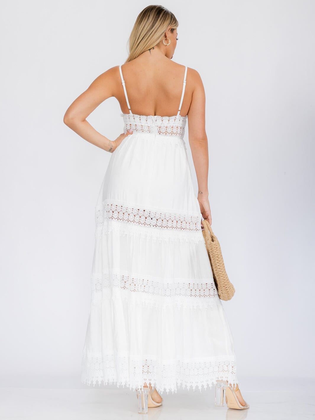 WOMEN'S SLEEVELESS V-NECK TIERED DETAILED MAXI DRESS