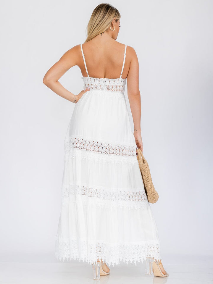 WOMEN'S SLEEVELESS V-NECK TIERED DETAILED MAXI DRESS