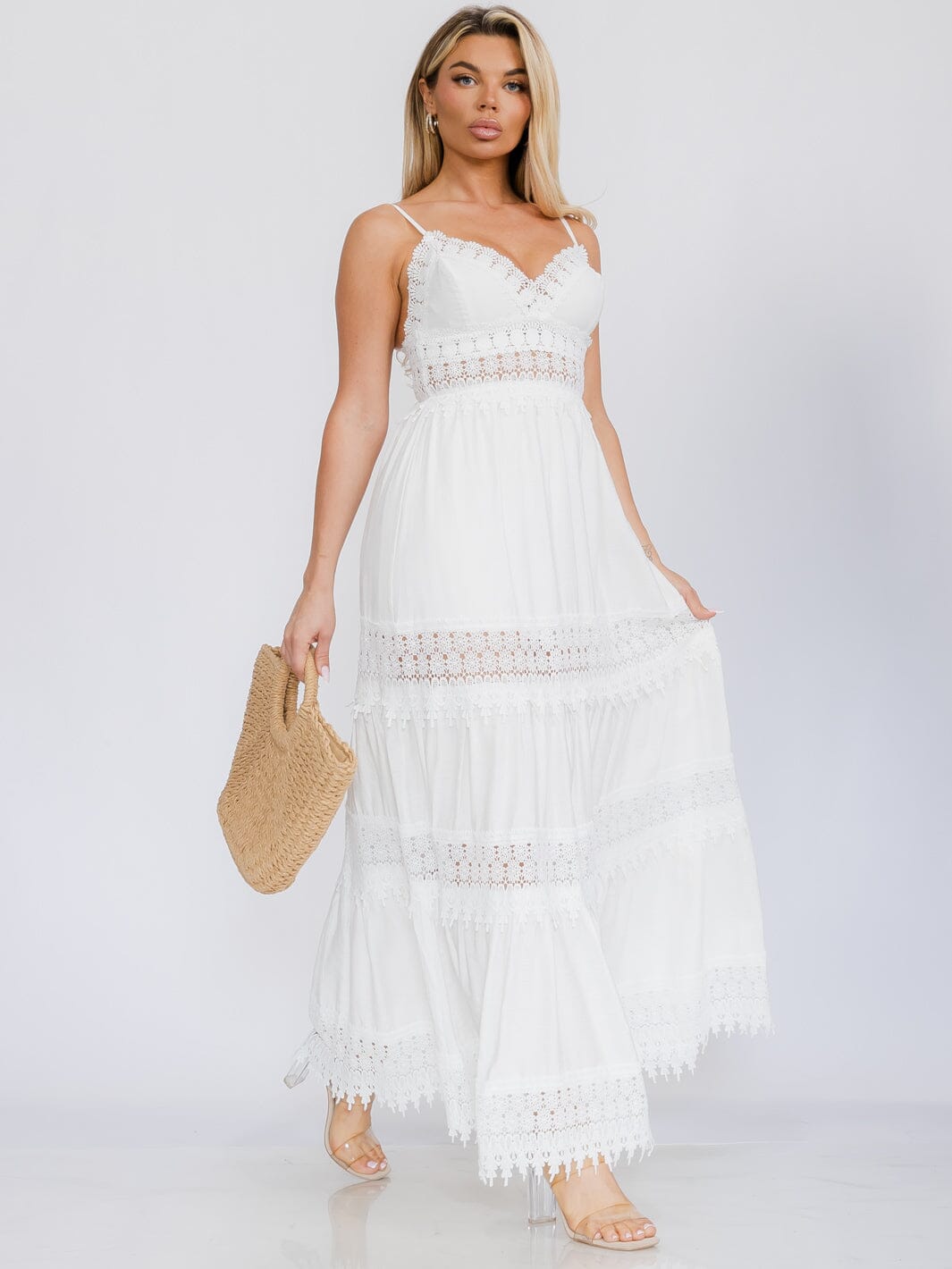 WOMEN'S SLEEVELESS V-NECK TIERED DETAILED MAXI DRESS