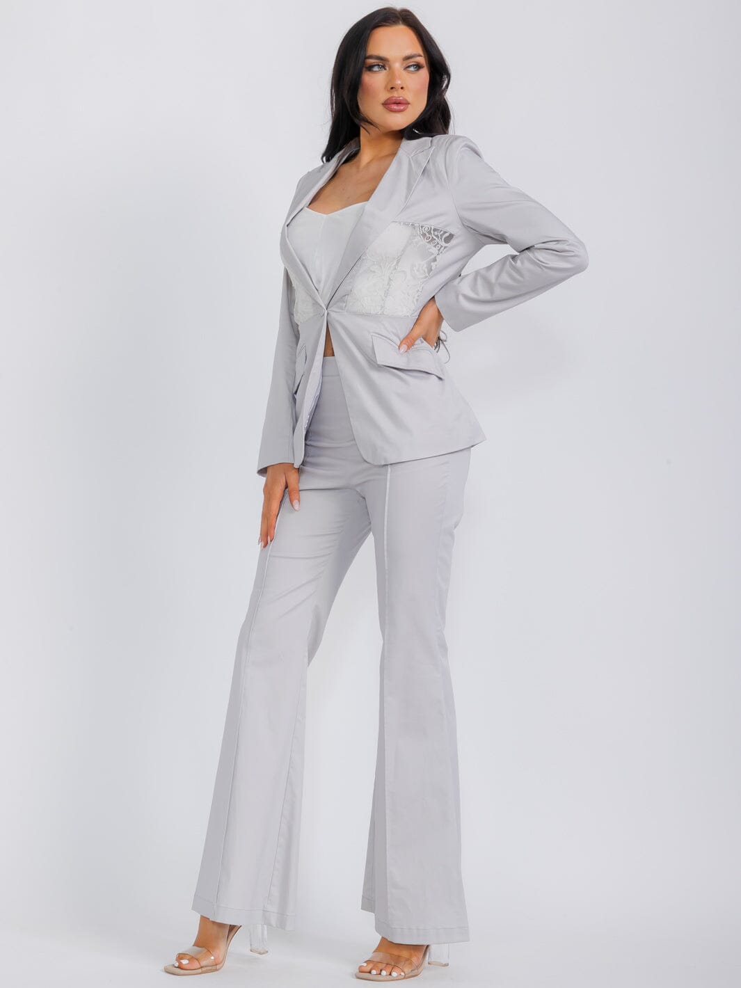 WOMEN'S LONG SLEEVE BLAZER & WIDE LEG PANTS LACE 2PC. SET