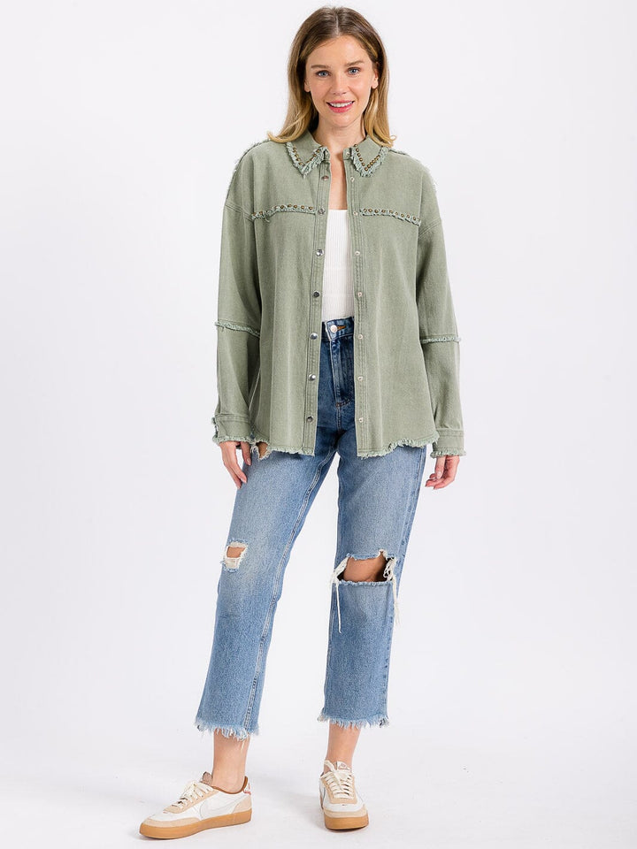 WOMEN'S LONG SLEEVE BUTTON CLOSURE STUD DETAILED JACKET