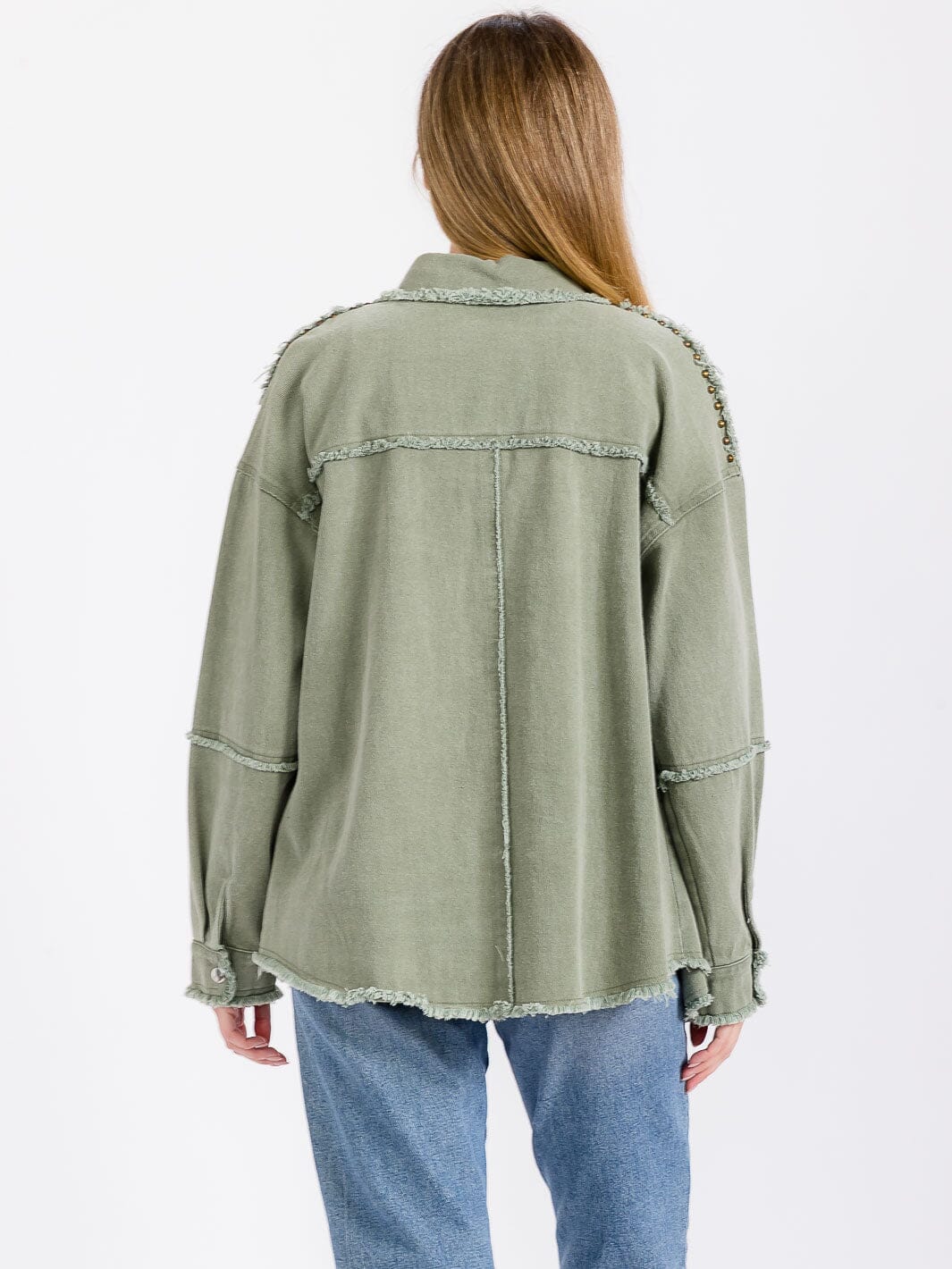 WOMEN'S LONG SLEEVE BUTTON CLOSURE STUD DETAILED JACKET