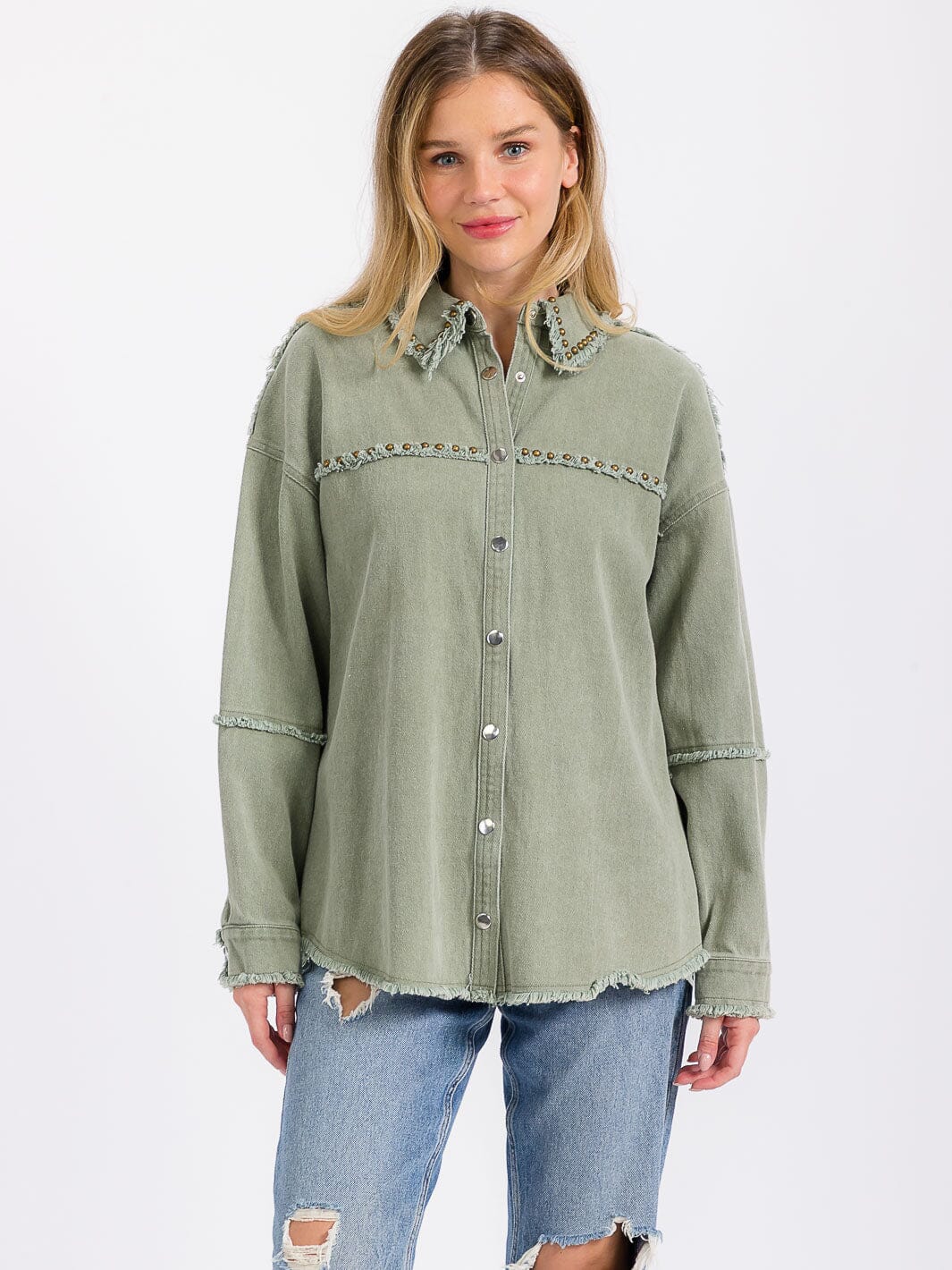 WOMEN'S LONG SLEEVE BUTTON CLOSURE STUD DETAILED JACKET