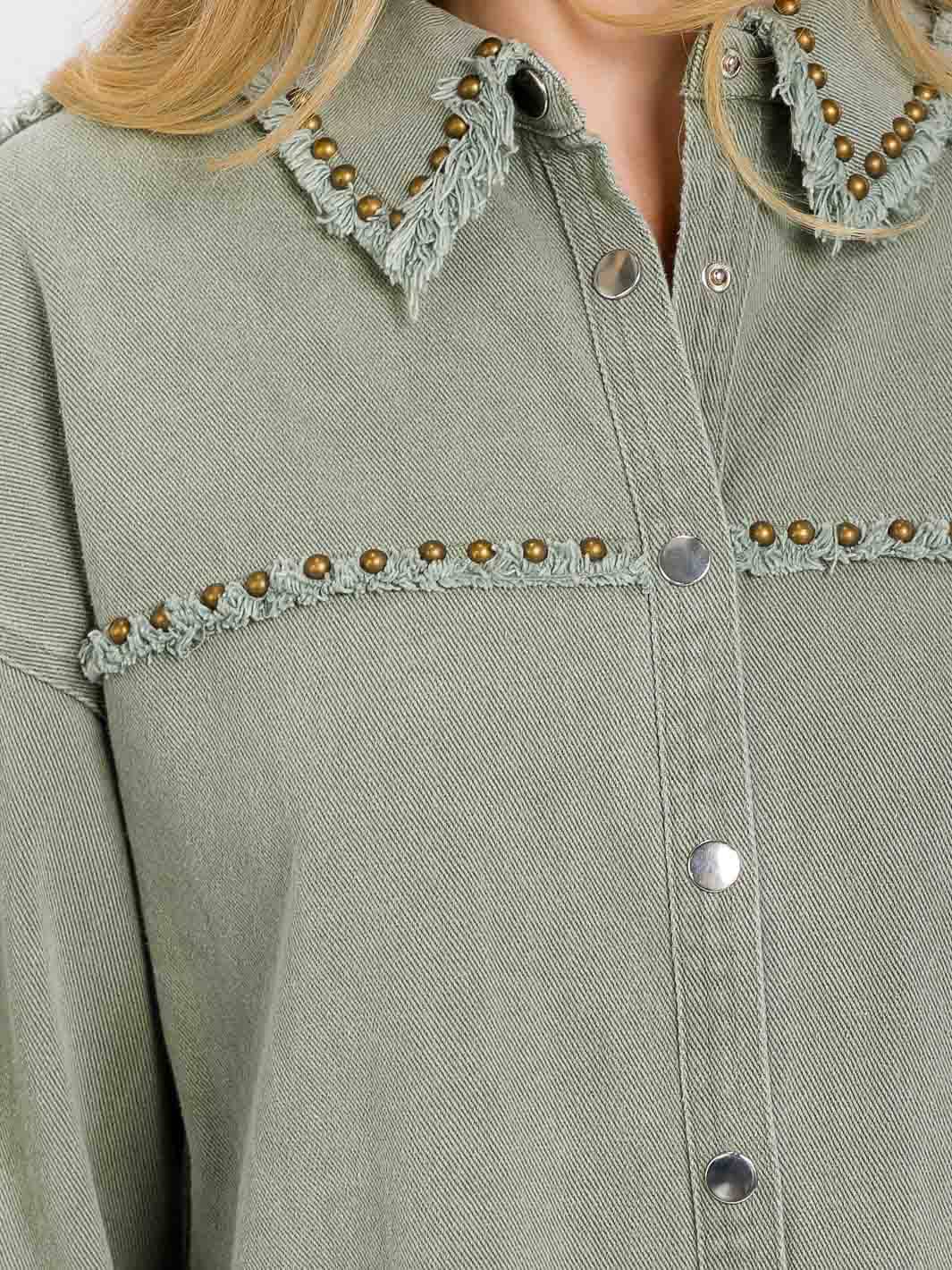WOMEN'S LONG SLEEVE BUTTON CLOSURE STUD DETAILED JACKET