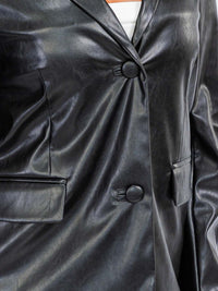 WOMEN'S LONG SLEEVE BUTTON CLOSURE POCKETS PU PLEATHER BLAZER