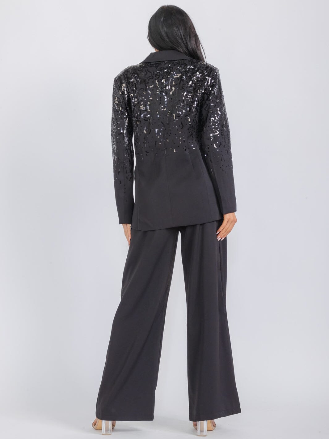 WOMEN'S LONG SLEEVE BLAZER & WIDE LEG PANTS SEQUINS 2PC. SET