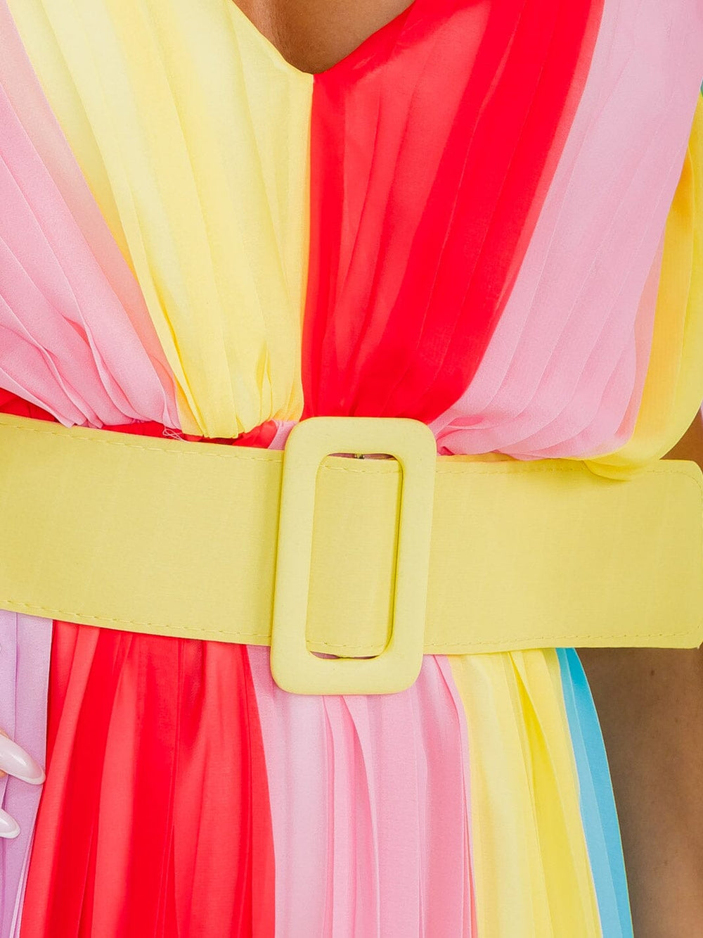 WOMEN'S SLEEVELESS V-NECK COLORBLOCK PLEATED MAXI DRESS