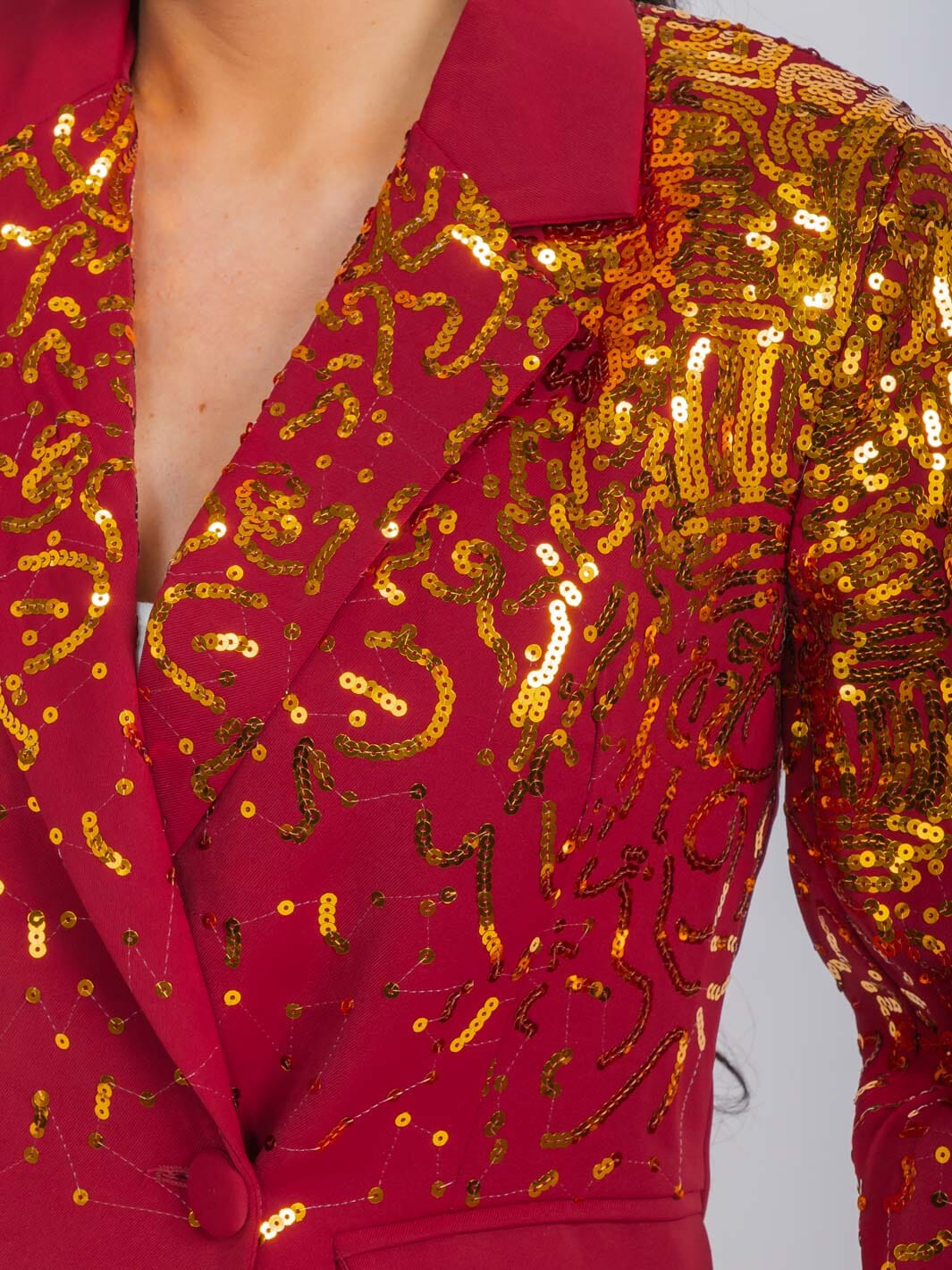 WOMEN'S LONG SLEEVE BLAZER & WIDE LEG PANTS SEQUINS 2PC. SET