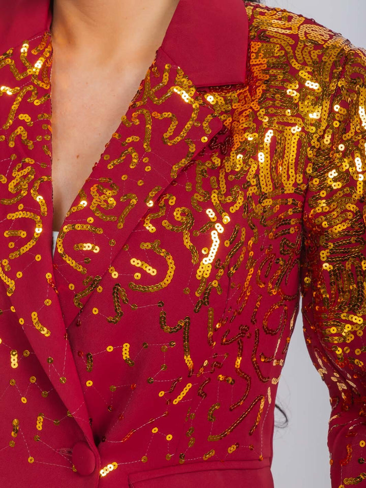 WOMEN'S LONG SLEEVE BLAZER & WIDE LEG PANTS SEQUINS 2PC. SET