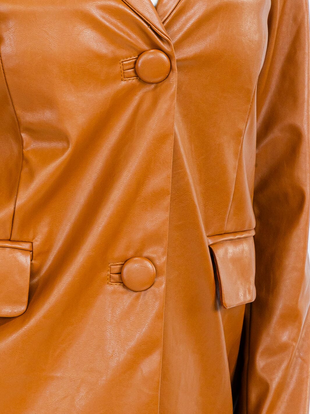 WOMEN'S LONG SLEEVE BUTTON CLOSURE POCKETS PU PLEATHER BLAZER