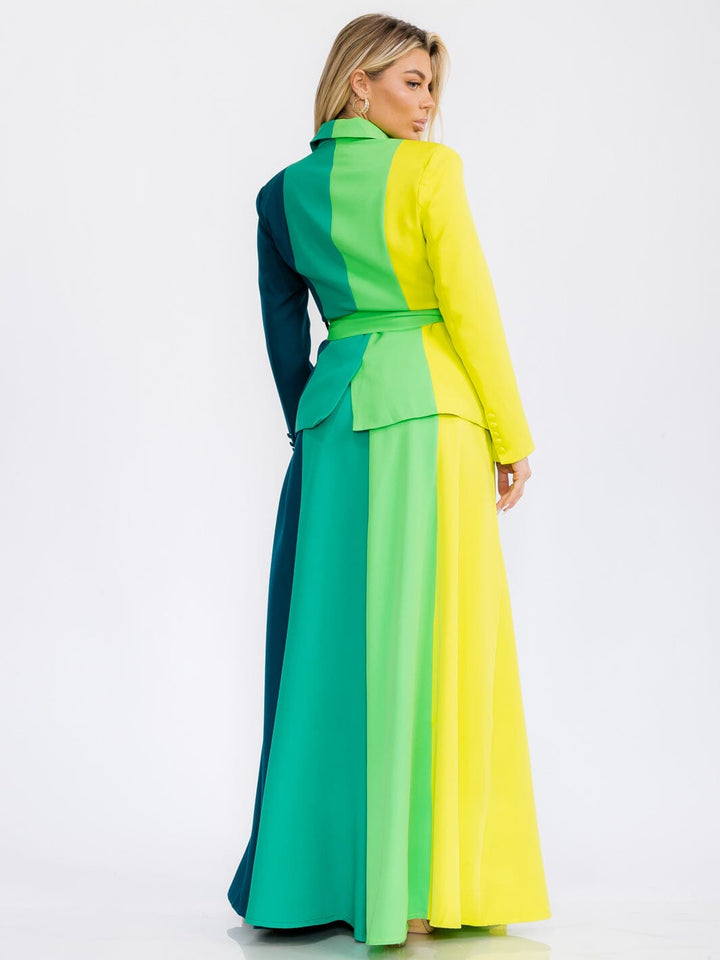 WOMEN'S LONG SLEEVE BLAZER & MAXI SKIRT COLORBLOCK 2 PC. SET